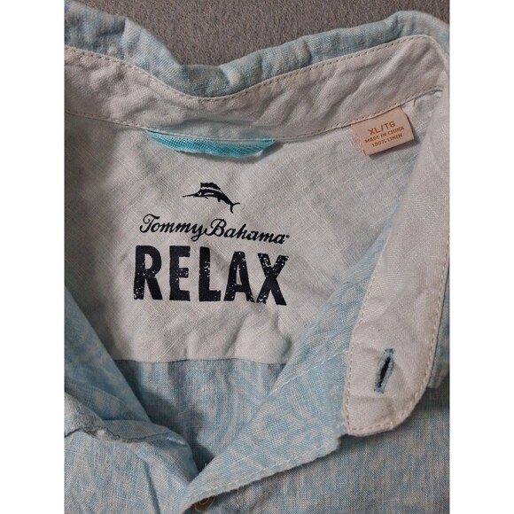 Tommy Bahama Relax Shirt Men XL BlueShort Sleeve 100% Linen Geometric Print - Picture 4 of 8